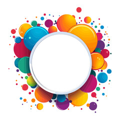 Mockup of blank white colorful round frame made of shiny spheres and dots is perfect for websites and blogs about holidays, parties, promotions and celebrations.
