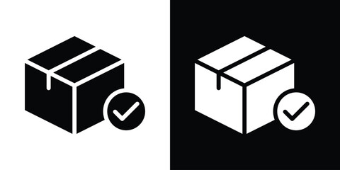 Order receive icon in flat black solid vector set