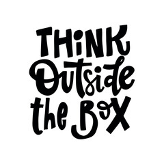Hand-drawn motivational lettering “Think Outside the Box” symbolizing creative thinking, innovation, and non-standard problem-solving for business and design.  