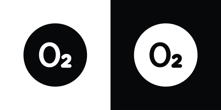 Oxygen O2 icon in flat black solid vector set