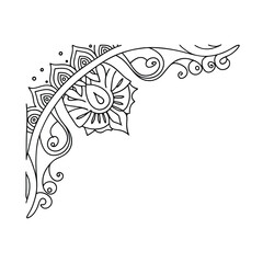 Elegant floral corner design with swirls and decorative elements in black and white