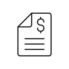 Outline of a digital bank document with dollar sign. Great for finance and e-banking apps.
