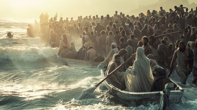 Jesus teach the people in boats on the sea 
