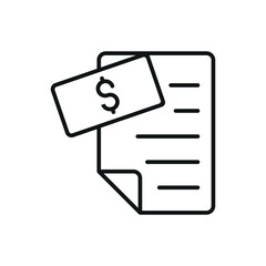 Outline of a digital bank document with dollar sign. Great for finance and e-banking apps.