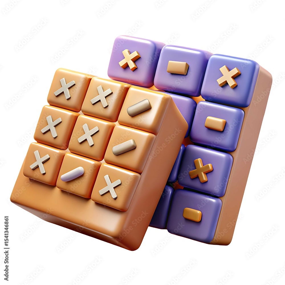 Poster 3d render of colorful calculator buttons isolated on white background