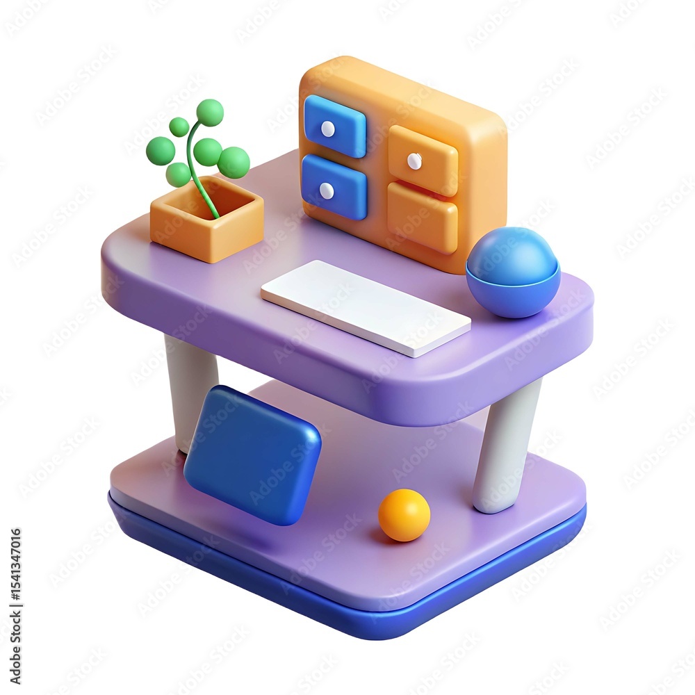 Poster stylized 3d render of a modern desk setup isolated on white background