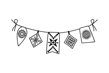 Black and white hand drawn festive pennant banner illustration for celebration and decoration