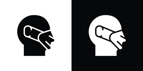 Person in mask icon in flat black solid vector set