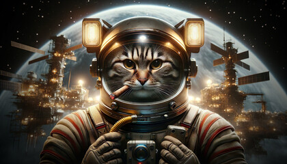 Astronaut cat in space