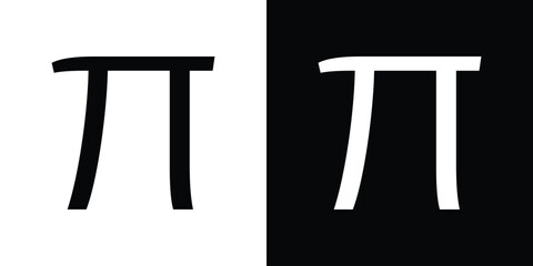 Pi icon in flat black solid vector set