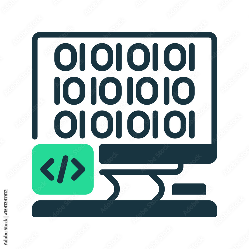 Aufkleber dekstop computer with code line icon. universal creative premium symbol. vector sign icon logo templ