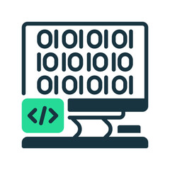 Dekstop Computer with Code line icon. Universal creative premium symbol. Vector sign icon logo template. Vector illustration