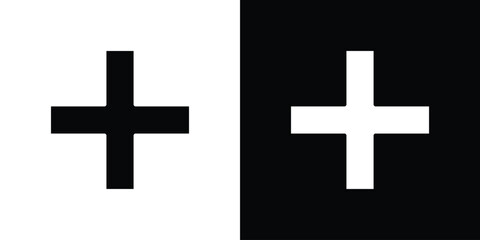 Plus icon in flat black solid vector set