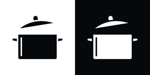 Pot icon in flat black solid vector set