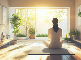 young woman meditating in yoga position