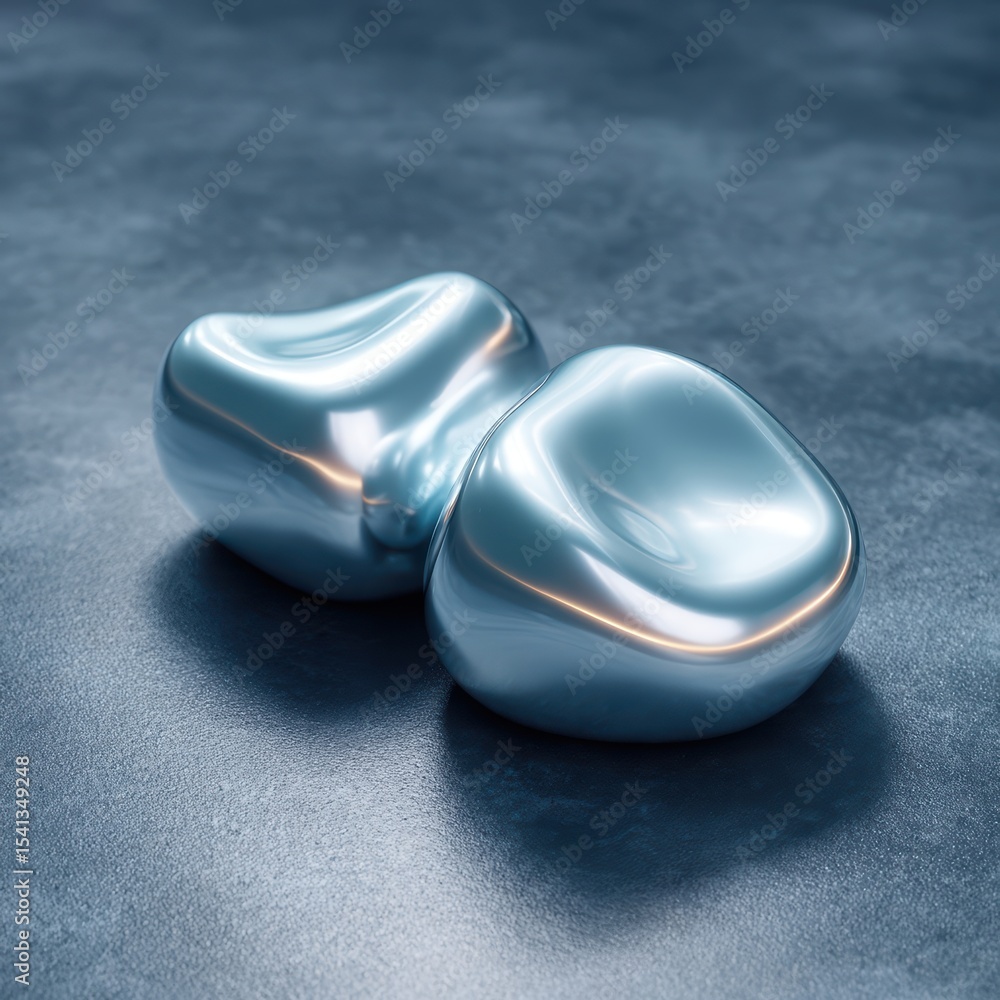 Poster two rounded metallic silver nuggets resting on a dark gray textured surface with specular highlights