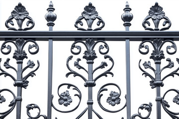 Antique ornate wrought iron gate design with classic metal scrollwork decoration and street lamp accents