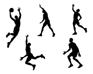 Silhouettes of basketball players in action playing team sport vector illustration
