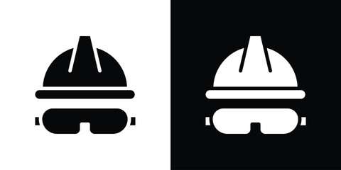 Safety helmet icon in flat black solid vector set