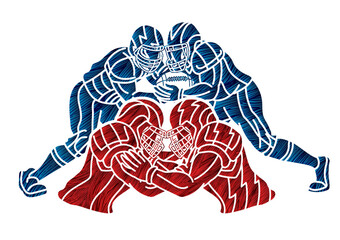 Graffiti American Football Players Mix Action Sport Cartoon Graphic Vector