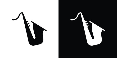 Saxophone icon in flat black solid vector set © Vince