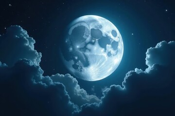 Obraz premium Giant moon hangs low, bathing canopy in silver light , woods, illustration