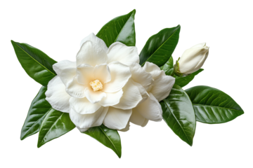 Delicate white gardenia blossom cluster — high-resolution isolated PNG with transparent background ideal for seamless botanical cut-outs, wedding invitation florals and scrapbooking accents