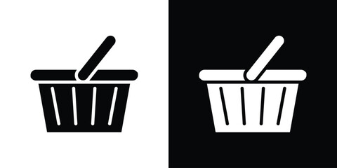 Shopping basket icon in flat black solid vector set