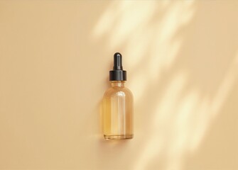 Essential oil in dropper bottle on white and yellow background. Natural medicine concept. Aromatherapy
