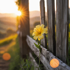 Basket of Flowers Under the Sunset"