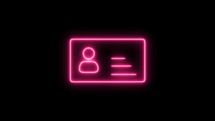 glowing national id card illustration. Address Card neon sign. ID Card icon animation.