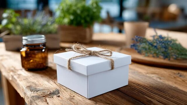 Rustic Gift Box on Wooden Table