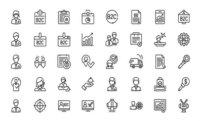 Set of business to consumer B2C concept icons in outline style