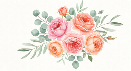 Romantic Garden Roses with Leaves