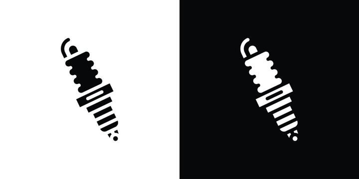 Spark plug icon in flat black solid vector set