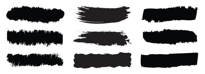 Black set paint, ink brush, brush strokes, brushes, lines, frames, box, grungy. Grungy brushes collection. Brush stroke paint boxes on white background.