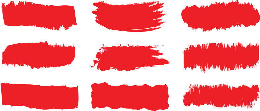 Red brush stroke set isolated on background. Collection of trendy brush stroke vector for red ink paint, grunge backdrop, dirt banner, Brush stroke vector.