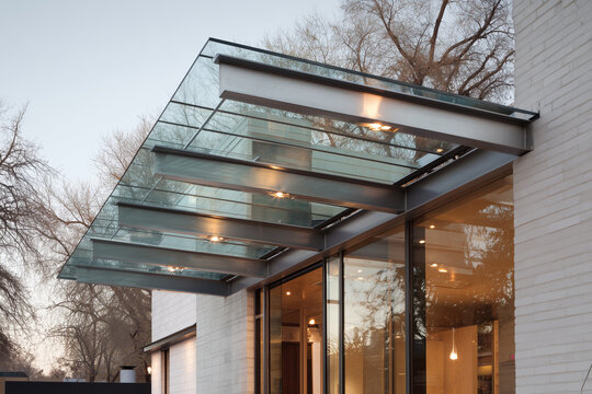 modern home canopy design with sleek metal and glass