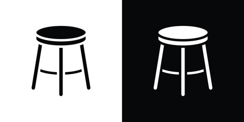 Stool icon in flat black solid vector set