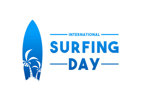 International Surfing Day. June. Gradient colors. Surfing board icon. Banner, card, background.