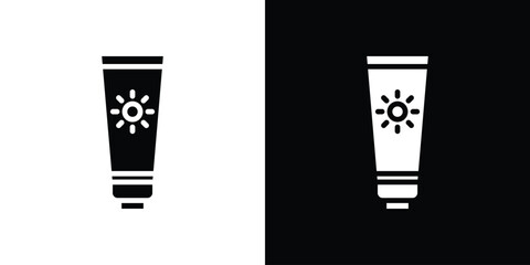 Sunscreen icon in flat black solid vector set