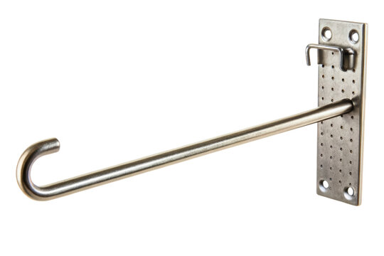 Single metal pegboard hook for display isolated with transparent background