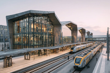 modern train station with sleek glass architecture