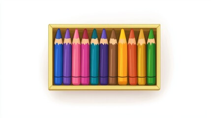 Naklejka premium A box of crayons with each color on white background
