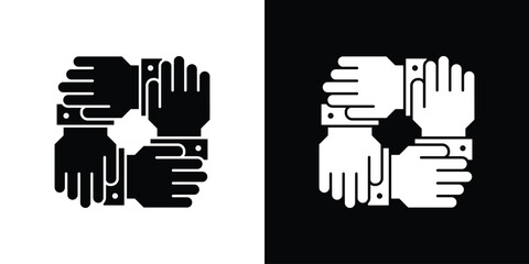 Teamwork icon in flat black solid vector set