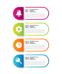 Vertical infographic template for presentation slides. Four steps process mockup with icons