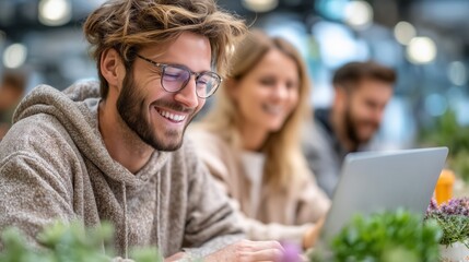 Engaging group collaboration among friends in a cozy workspace digital environment inspirational vibe