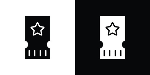 Ticket icon in flat black solid vector set