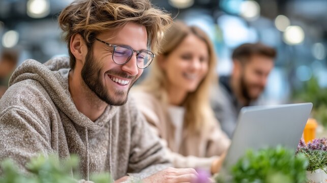 Engaging group collaboration among friends in a cozy workspace digital environment inspirational vibe