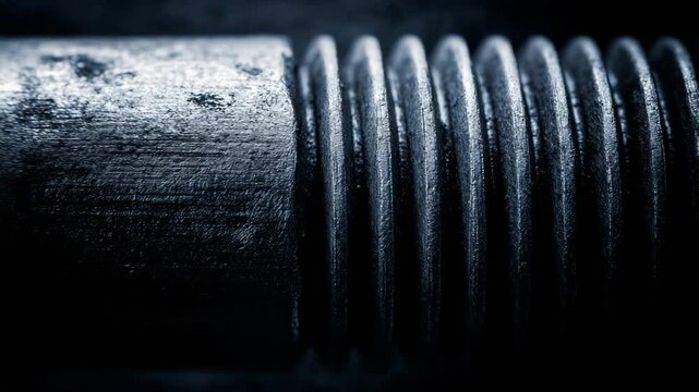 Close-up view of a metallic threaded rod
